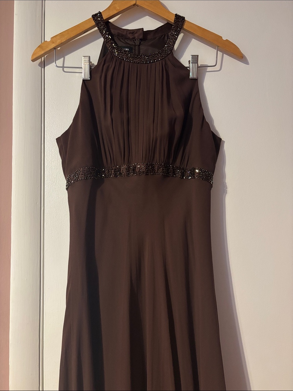 Vintage Y2K Silk Beaded Brown Formal Long Dress Gala Party Special Occasion Cute - Picture 4 of 17
